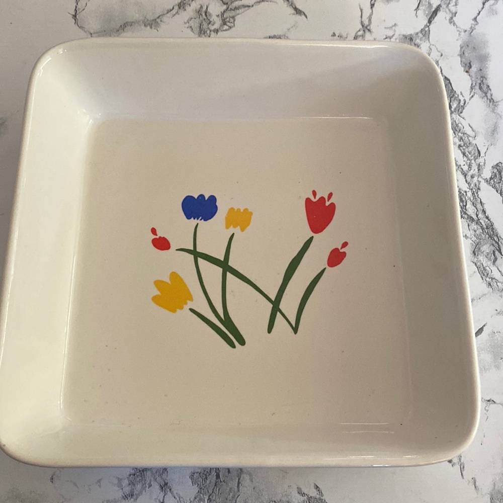 Vintage Marimekko Dan River tulip baking dish small 7x7